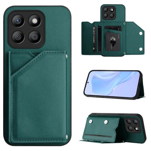 Funda para Honor X8B Global Skin Feel con 4 Ranuras para Tarjetas y Correa para Muñeca (Verde)