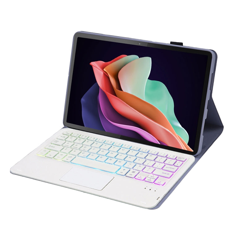 Funda de Cuero para Tableta Huawei Matepad Se 10.4 Ah13-As con Teclado Bluetooth, Retroiluminación, Panel Táctil (Blanco Lavanda)