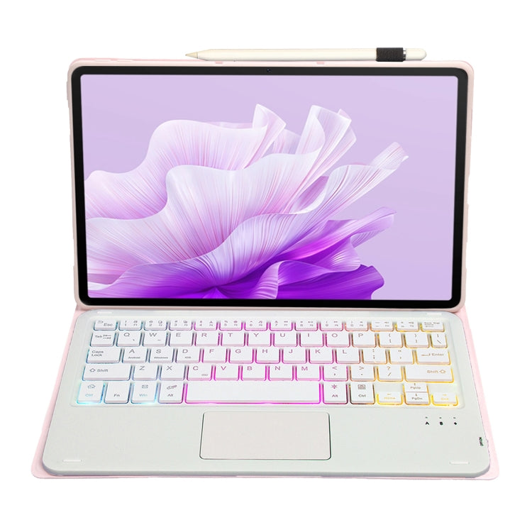 Funda de Cuero con Teclado Bluetooth Retroiluminado para Honor Pad X9/X8 Pro 11.5 (Rosa y Blanco)