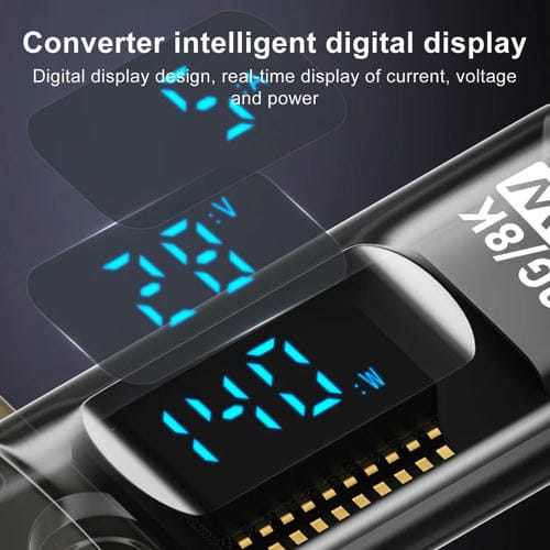 Adaptador Estéreo con Pantalla Digital PD 140 W Tipo C/USB-C a Tipo C/USB-C (Negro)
