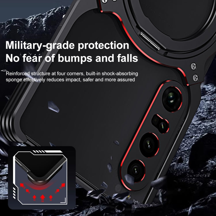 Funda metálica con soporte MagSafe sin bordes y brazo mecánico para Sony Xperia 1 VII (negro y plateado)