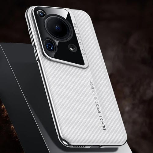 Funda para Teléfono Huawei Pura 70 Ultra con Textura de Fibra de Carbono para PC (Blanca)