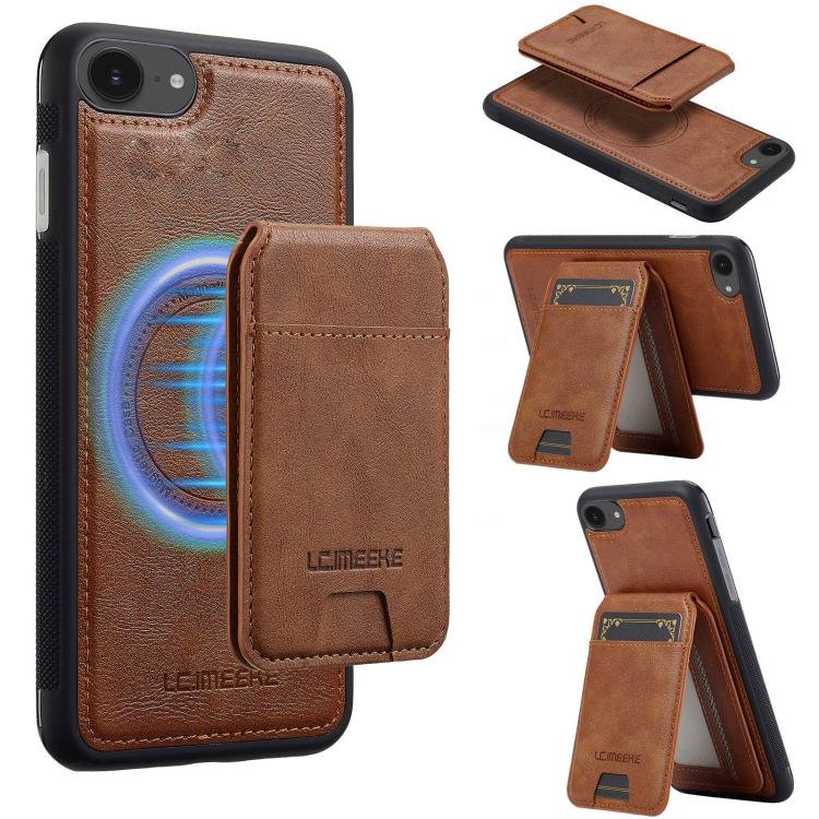 Estuche para Teléfono Lc.Imeeke Serie L3 con Funda Tarjeta Rfid Desmontable Magsafe para iPhone 16E (Marrón)