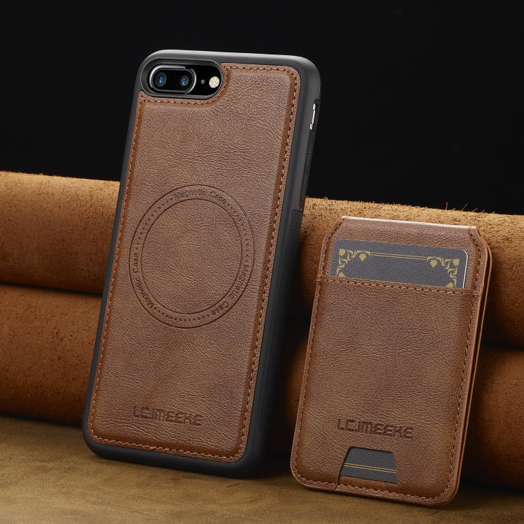 Estuche para Teléfono Lc.Imeeke Serie L3 con Funda Tarjeta Rfid Desmontable Magsafe para iPhone 16E (Marrón)