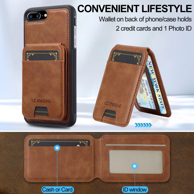 Estuche para Teléfono Lc.Imeeke Serie L3 con Funda Tarjeta Rfid Desmontable Magsafe para iPhone 16E (Marrón)