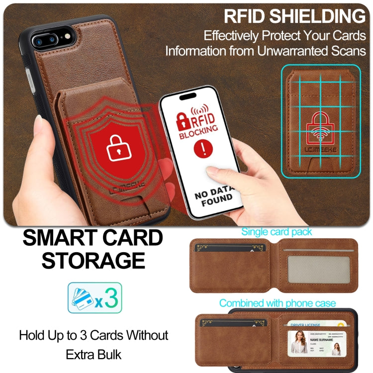 Estuche para Teléfono Lc.Imeeke Serie L3 con Funda Tarjeta Rfid Desmontable Magsafe para iPhone 16E (Marrón)