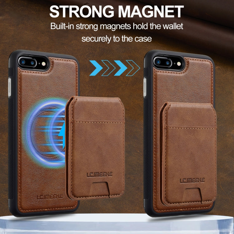 Estuche para Teléfono Lc.Imeeke Serie L3 con Funda Tarjeta Rfid Desmontable Magsafe para iPhone 16E (Marrón)