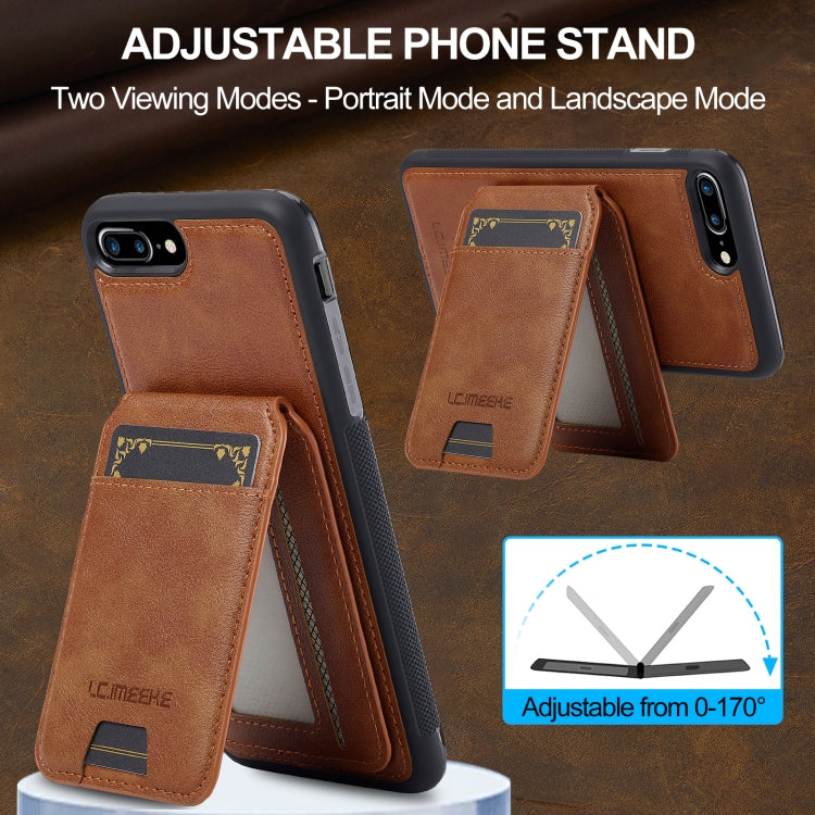 Estuche para Teléfono Lc.Imeeke Serie L3 con Funda Tarjeta Rfid Desmontable Magsafe para iPhone 16E (Marrón)