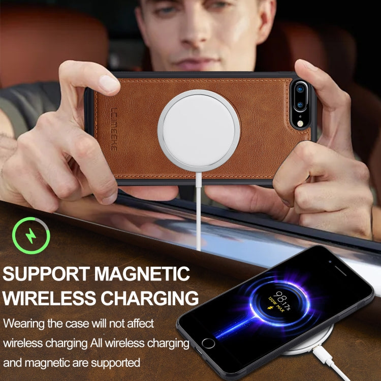 Estuche para Teléfono Lc.Imeeke Serie L3 con Funda Tarjeta Rfid Desmontable Magsafe para iPhone 16E (Marrón)