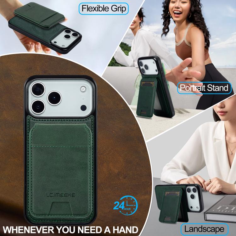 Funda para iPhone 17 Pro Max LC.IMEEKE L3 Series con tarjetero RFID desmontable y Magsafe (verde)