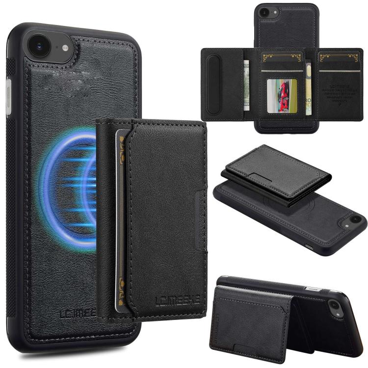 Estuche para Teléfono Lc.Imeeke L5 Series con Funda para Tarjeta Rfid Desmontable Magsafe para iPhone 16E (Negro)