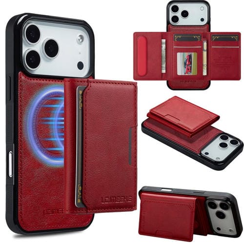Funda para iPhone 17 Pro LC.IMEEKE L5 con tarjetero RFID desmontable y Magsafe (roja)