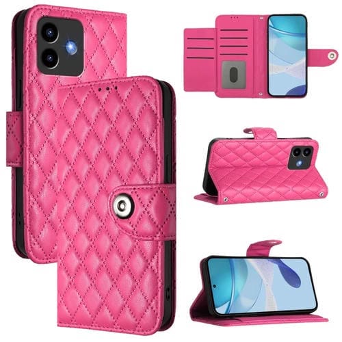 Funda de Cuero con Tapa y Textura Rombal para Cubot Note 40 con Cordón (Rosa y Rojo)