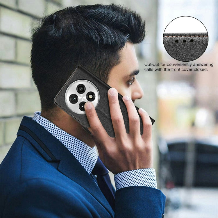 Funda de Cuero Antirrobo con Textura de Lichi para OnePlus 13 (Negra)