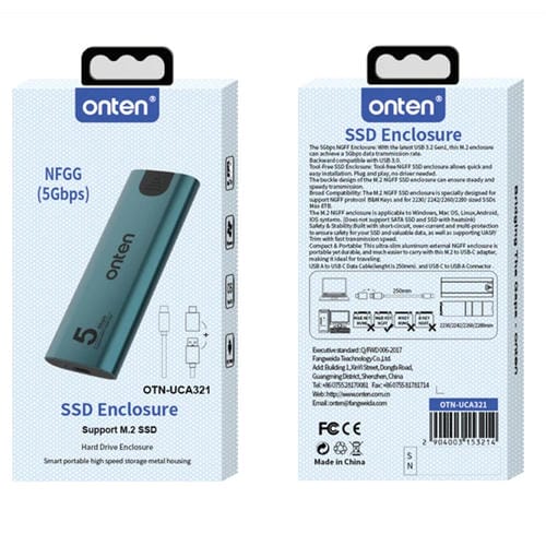 Caja SSD Ngff Onten Uca321 con Clave M M.2 de 5 Gbps