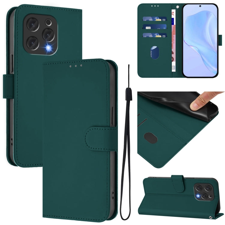Funda de Cuero con Cordón para Teléfono Doogee N55 Plus con Tacto de Piel (Verde Oscuro)