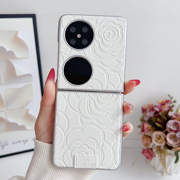Funda para Teléfono Huawei P50 Pocket Camellia Plaid Fabric Diy para PC (Blanca)