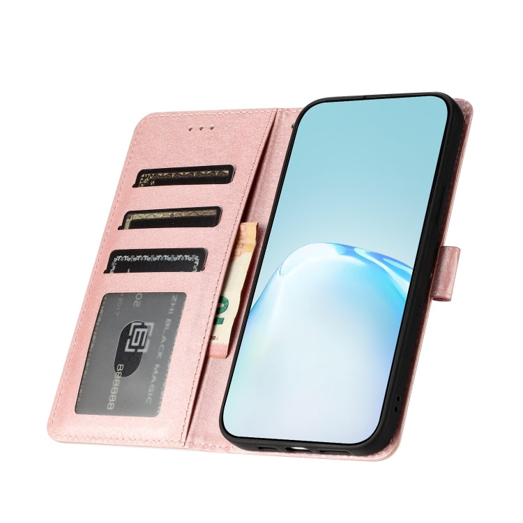 Funda de Cuero con Tapa Horizontal y Textura de Seda para OnePlus 13 (Oro Rosa)