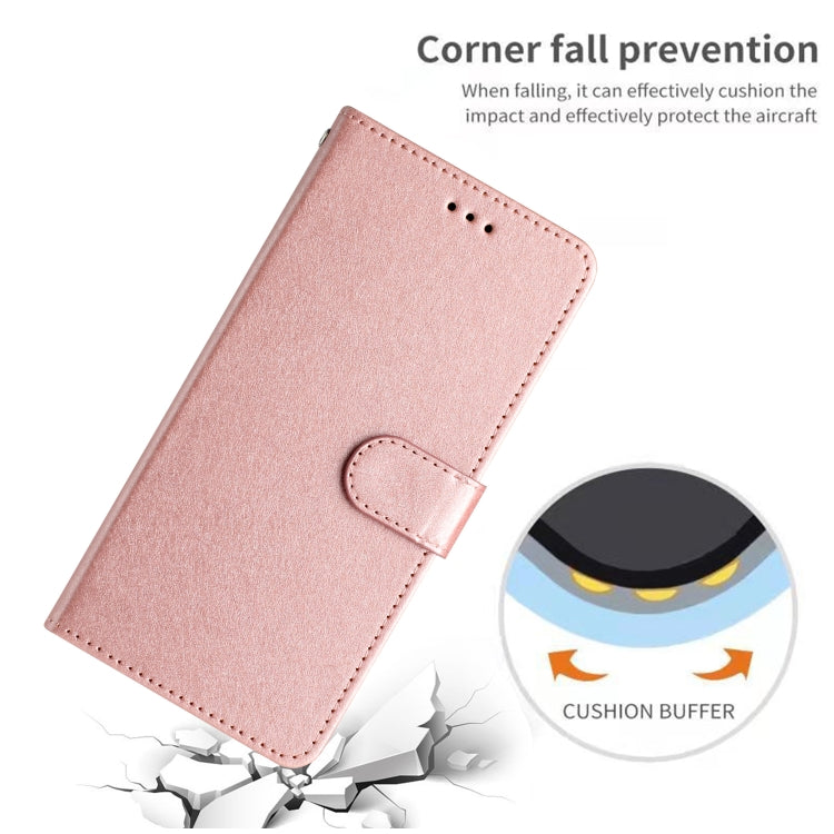 Funda de Cuero con Tapa Horizontal y Textura de Seda para OnePlus 13 (Oro Rosa)