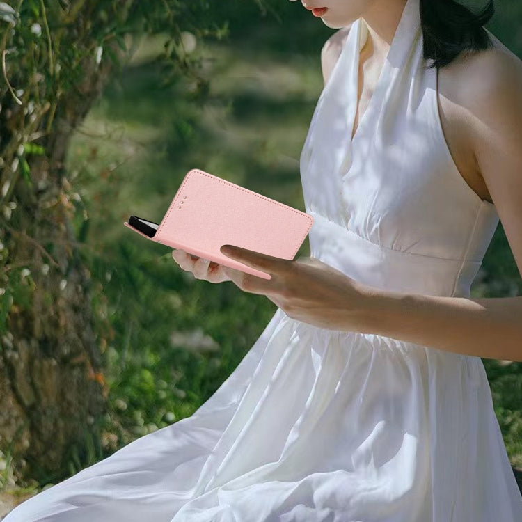 Funda de Cuero con Tapa Horizontal y Textura de Seda para OnePlus 13 (Oro Rosa)