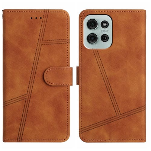 Funda de Cuero con Costuras para Motorola Moto G75 (Marrón) Tacto Suave