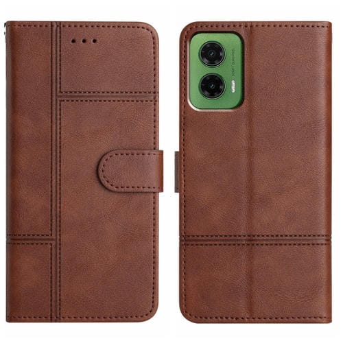 Funda de Cuero con Textura de Piel de Vaca y Costuras para Motorola Moto G35 (Café)