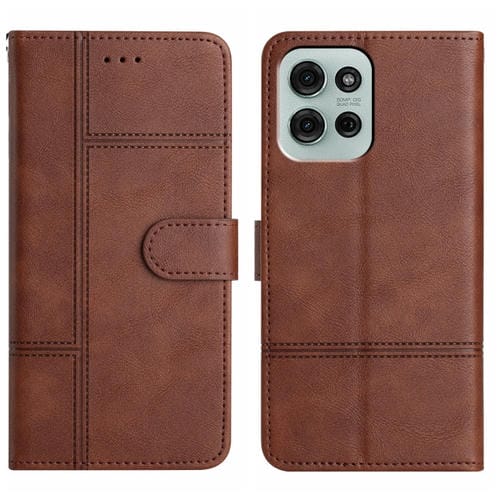 Funda de Cuero con Textura de Piel de Vaca y Costuras para Motorola Moto G75 (Café)