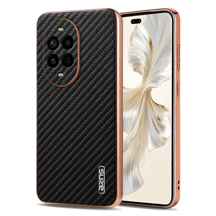 Funda para Teléfono Azns Huawei Nova 13 Pro con Textura de Fibra de Carbono y Borde Galvanizado (Negra)