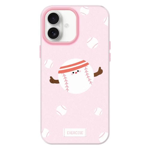 Funda híbrida TPU Policarbonato iPhone 16 Plus con Tacto Sedoso (Rosa Béisbol Deportivo)