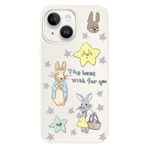 Funda híbrida TPU Policarbonato iPhone 15 Plus con Tacto Sedoso (Beige Star Rabbit)