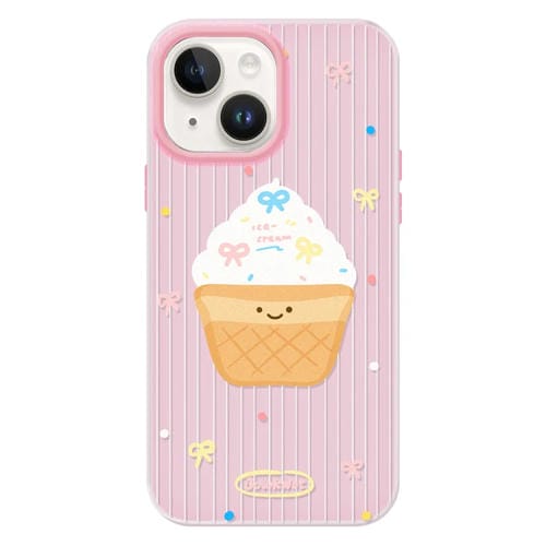 Funda híbrida TPU y PC iPhone 14 con Tacto Sedoso y Gelatinoso (Rosa con Lunares y Helado)
