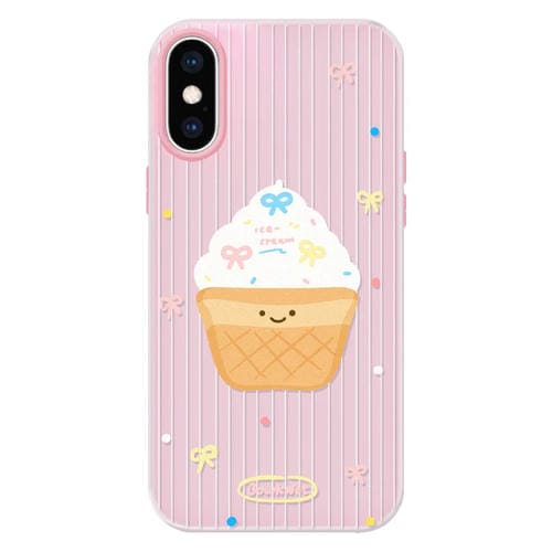 Funda híbrida TPU Policarbonato iPhone X/Xs Tacto sedoso (Rosa con Lunares y Helado)