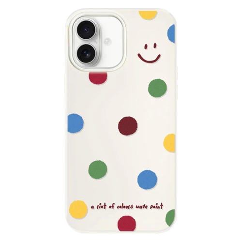 Funda híbrida TPU Policarbonato iPhone 16 Plus Tacto Sedoso (Sonrisa de Lunares En Blanco)