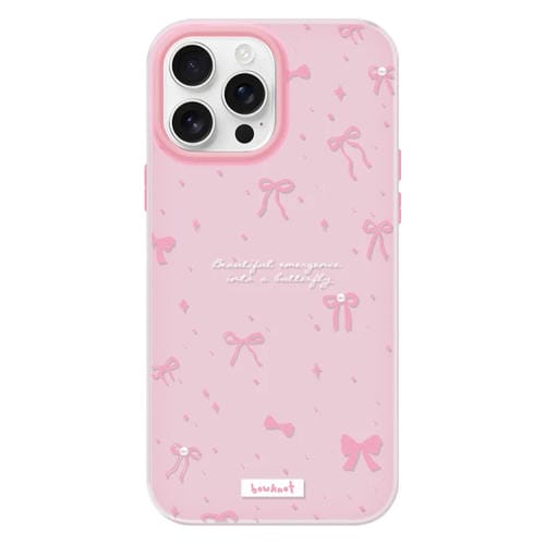 Funda híbrida TPU y PC iPhone 15 Pro Tacto Sedoso y Gelatinoso (Love Bow Pink)