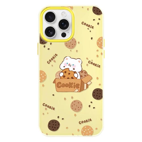 Funda híbrida TPU y PC iPhone 14 Pro Tacto de Piel (Oso Galletas Amarillo)