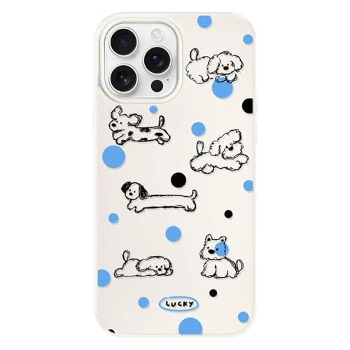 Funda híbrida TPU y Policarbonato iPhone 15 Pro Max con Tacto Sedoso (Perrito con Lunares En Blanco)