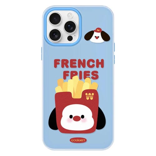 Funda híbrida TPU Policarbonato iPhone 15 Pro Patatas Fritas Cachorro (Azul)