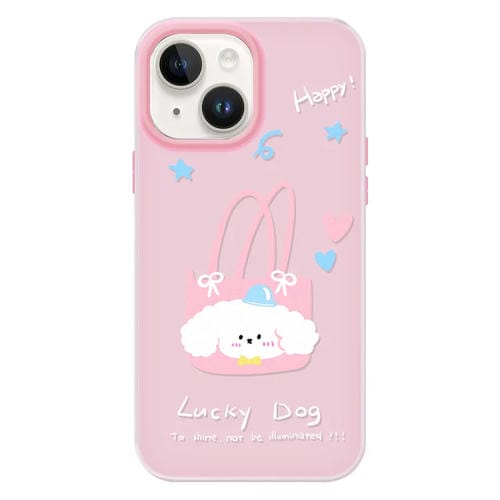 Funda híbrida TPU Policarbonato iPhone 14 Plus bolso perro (Rosa)