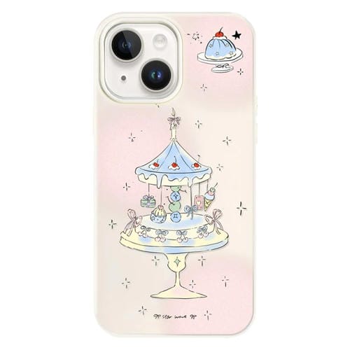 Funda híbrida TPU y PC iPhone 14 Plus soporte tartas postre (Blanco)