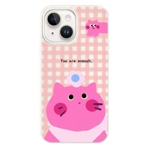 Funda híbrida TPU y PC iPhone 14 Plus con Tacto Sedoso (Gato Rosa y Blanco)
