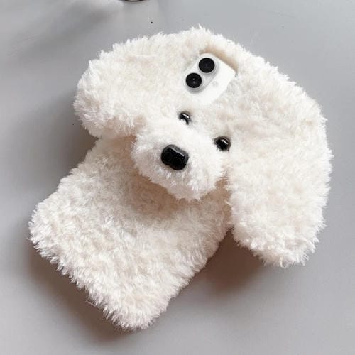 Funda TPU iPhone 16 Plus Forma Perro de Peluche (Blanco)
