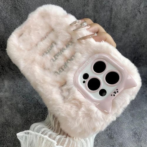 Funda de Silicona con Bordado de Felpa para iPhone 15 Pro Max (Rosa)