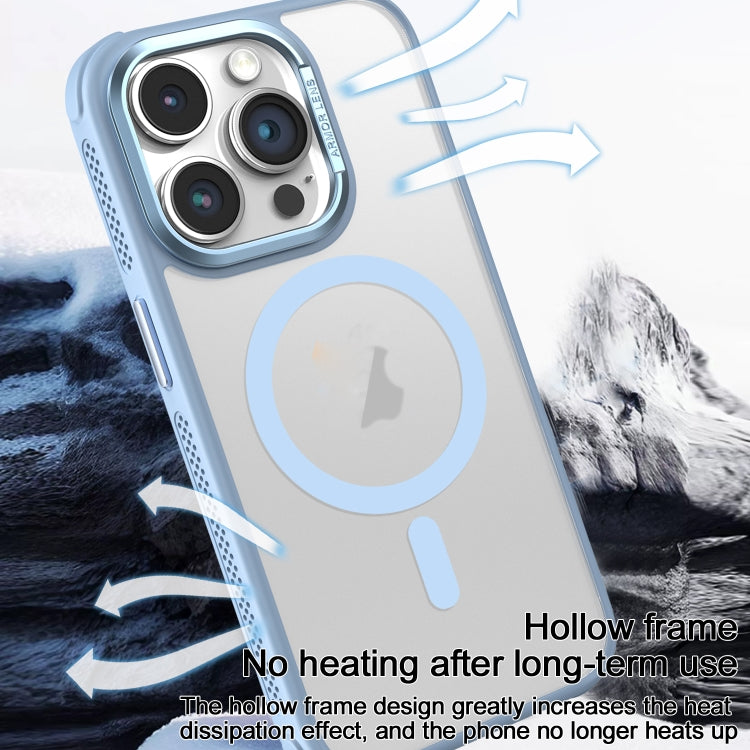 Estuche para Teléfono Magsafe iPhone 14 Marco de Lente Metal Esmerilado con Enfriamiento Lateral (Azul)