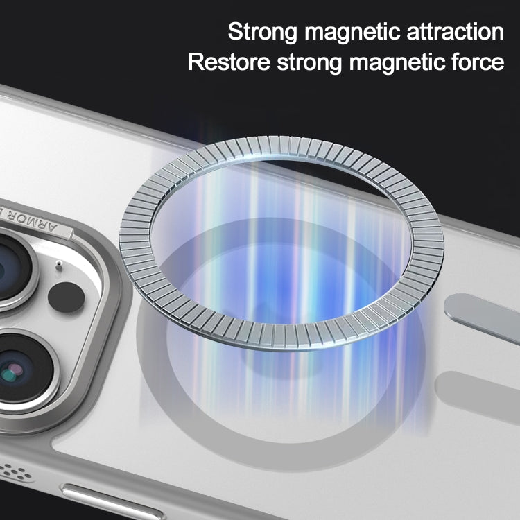 Estuche para Teléfono Magsafe Marco Lente Metal Esmerilado Sensación Piel Enfriamiento Lateral iPhone 15 Pro Max (Azul)