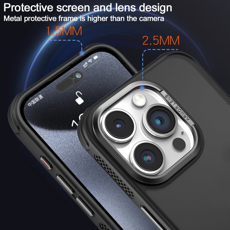 Estuche para teléfono iPhone 15 Pro Max con marco de Lente de metal esmerilado y enfriamiento lateral (Azul)