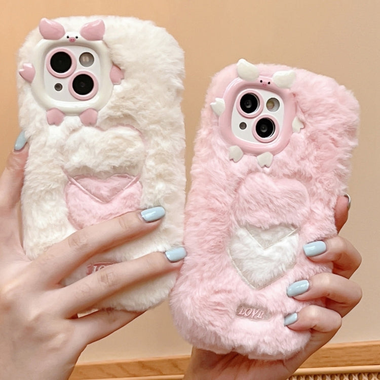 Funda TPU Bordado Felpa para iPhone 16 Plus (Cerdo Blanco)