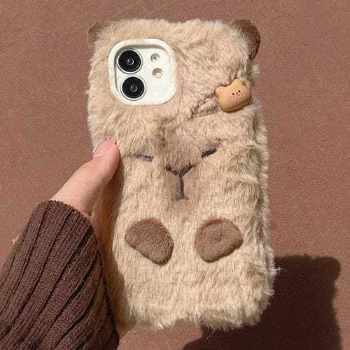 Funda para Teléfono Capibara 3D Peluche Cobertura Total iPhone 12 (Marrón)