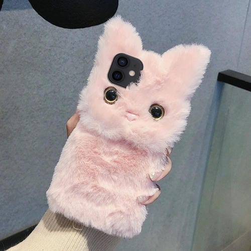 Funda para Teléfono iPhone 12 Mini Cobertura Total 3D Diseño Gato de Peluche (Rosa)