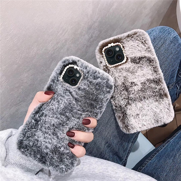 Funda de Felpa con Anillo de Lente de Diamante para iPhone 14 Pro (Rosa)