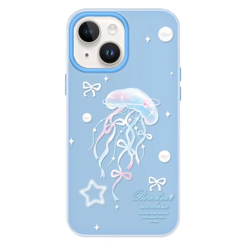 Funda híbrida TPU y PC iPhone 14 Plus Tacto Sedoso (Medusa Azul)